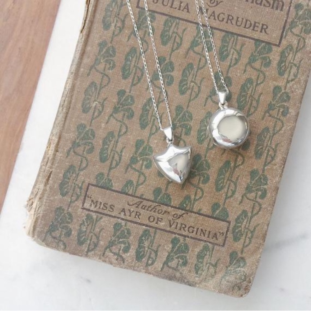 Vintage Puffy Locket Necklace / Sterling Silver